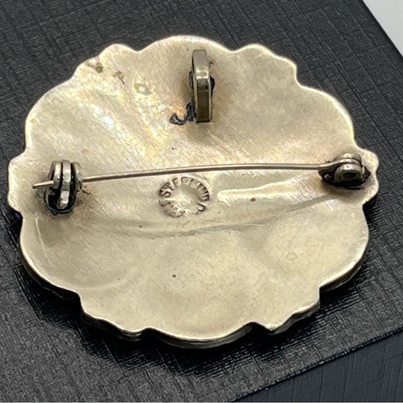 VTG Sterling Silver MEXICO Inlay Brooch Pendant Flower 1.5" - Picture 5 of 9